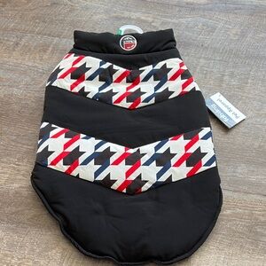 red blue white black size, large dog jacket